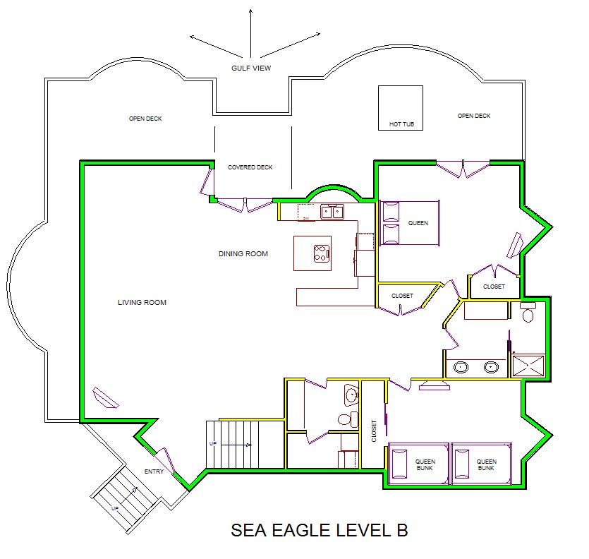 A level B layout view of Sand 'N Sea's beachfront house vacation rental in Galveston named Sea Eagle 